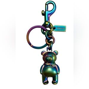 Coach Teddy Bear Bag Charm Key Fob Keychain Hologram Iridescent Oil Slick Rare
